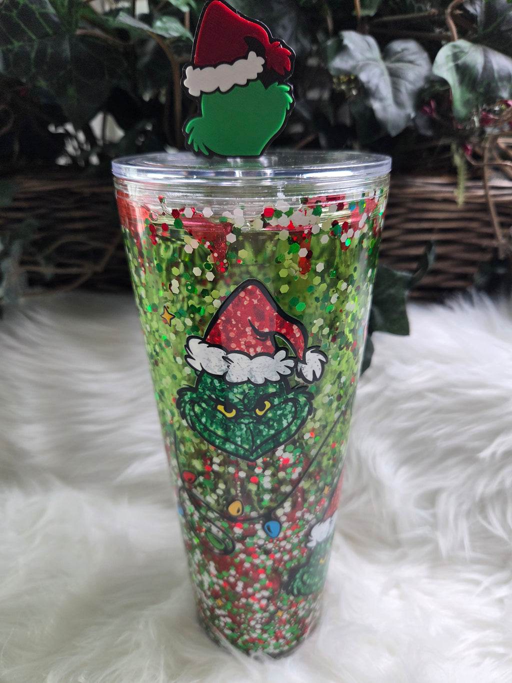 24oz Tapered Acrylic Snow Globe Tumbler W/ Topper