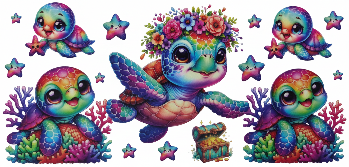 Animated Turtle With Flowers