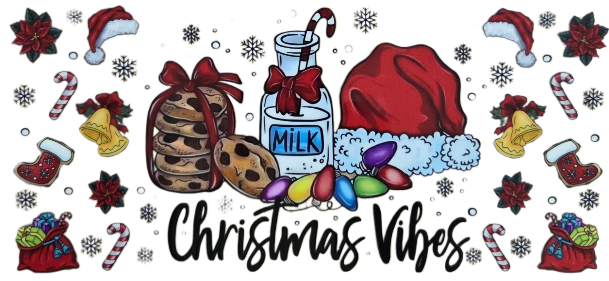 Christmas Vibes with Cookies Milk & Santa Hat