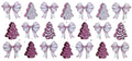 Pink Christmas Trees with White and Pink Bows