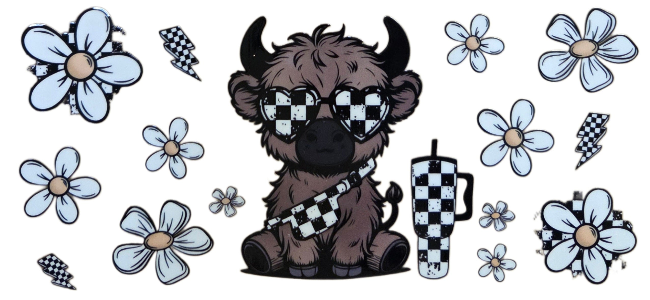 Highland Cow with Heart Glasses & Daisy's