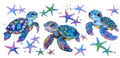 Pastel Sea Turtles with Starfish