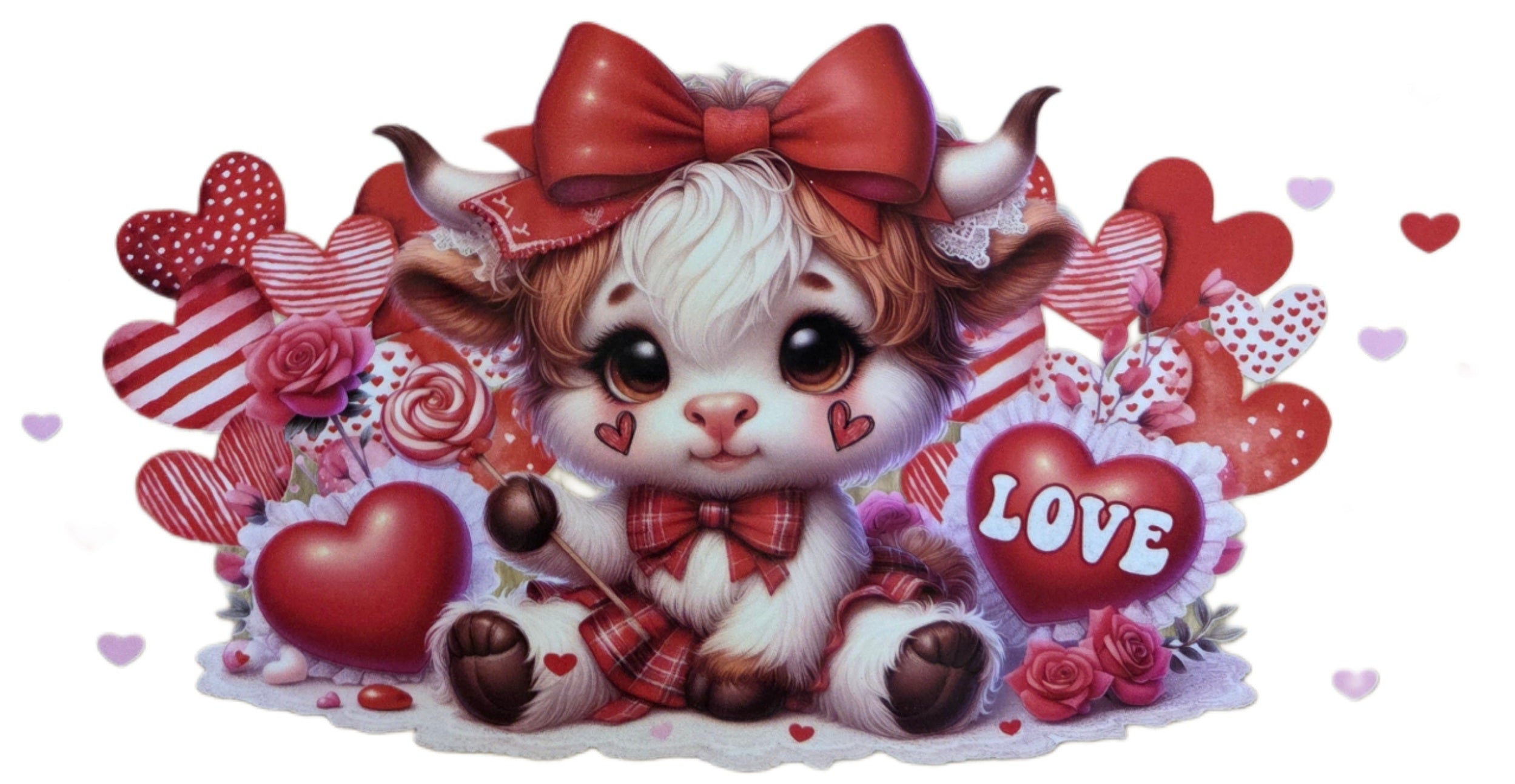 Highland Cow with Hearts