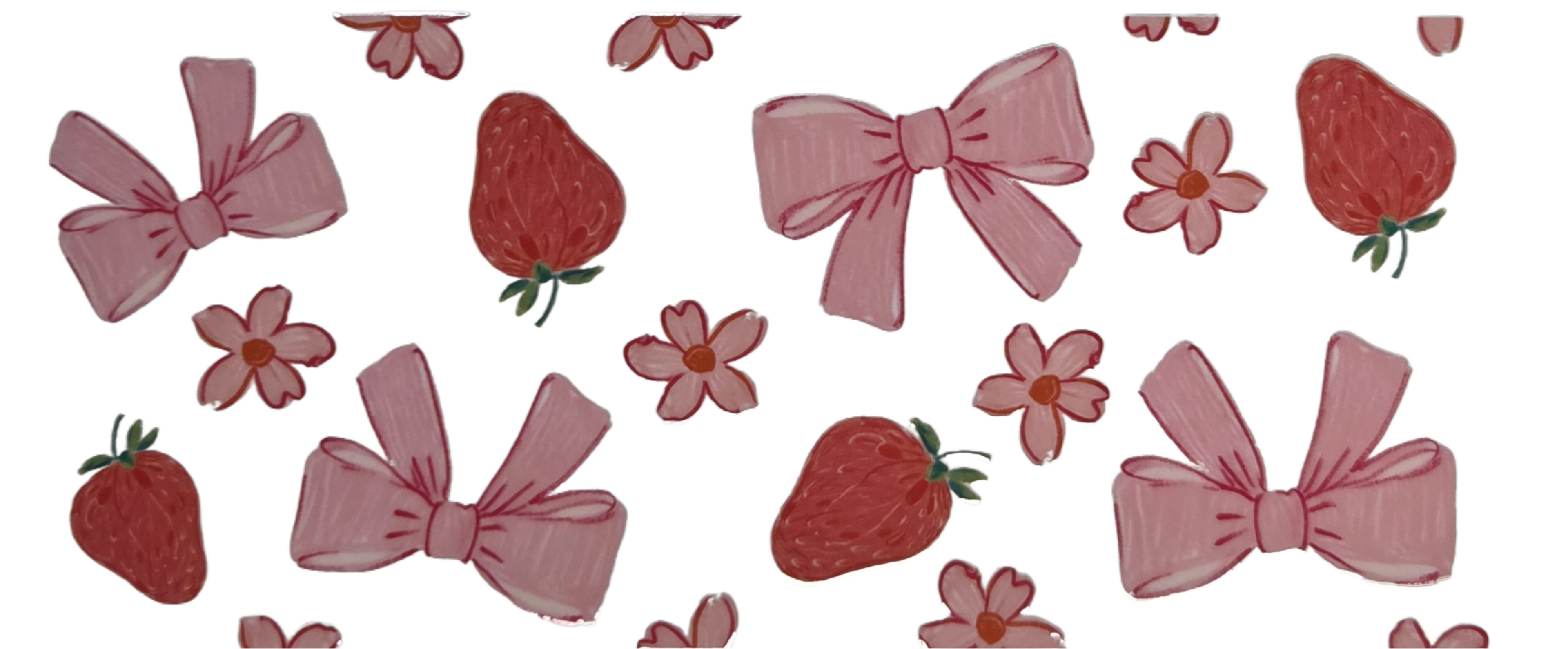 Strawberries, Pink Bows and Flowers
