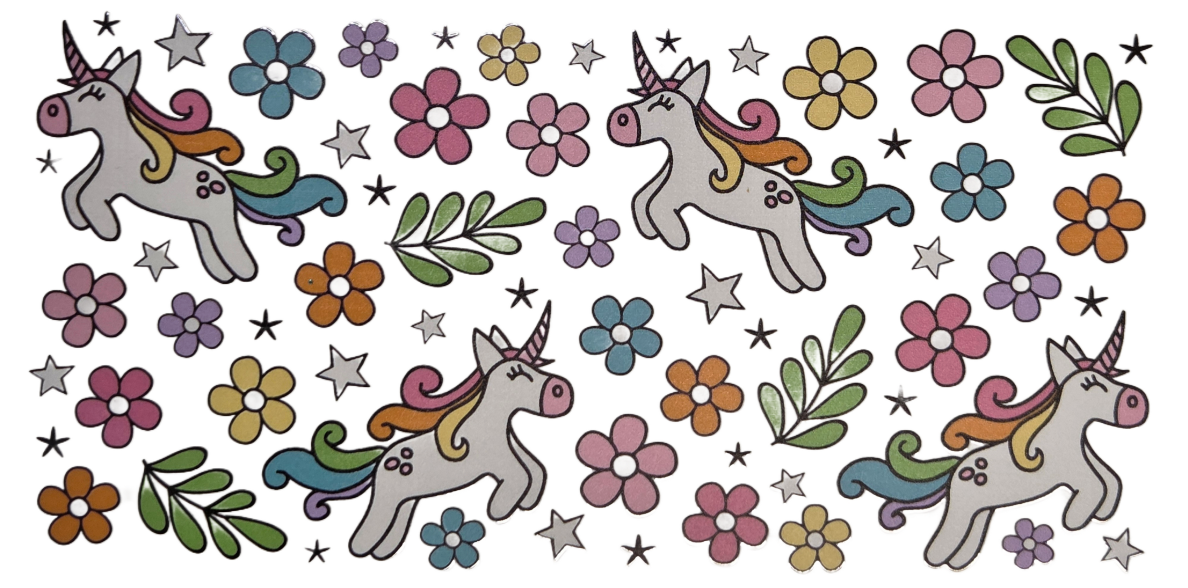 Unicorns and Colorful Flowers