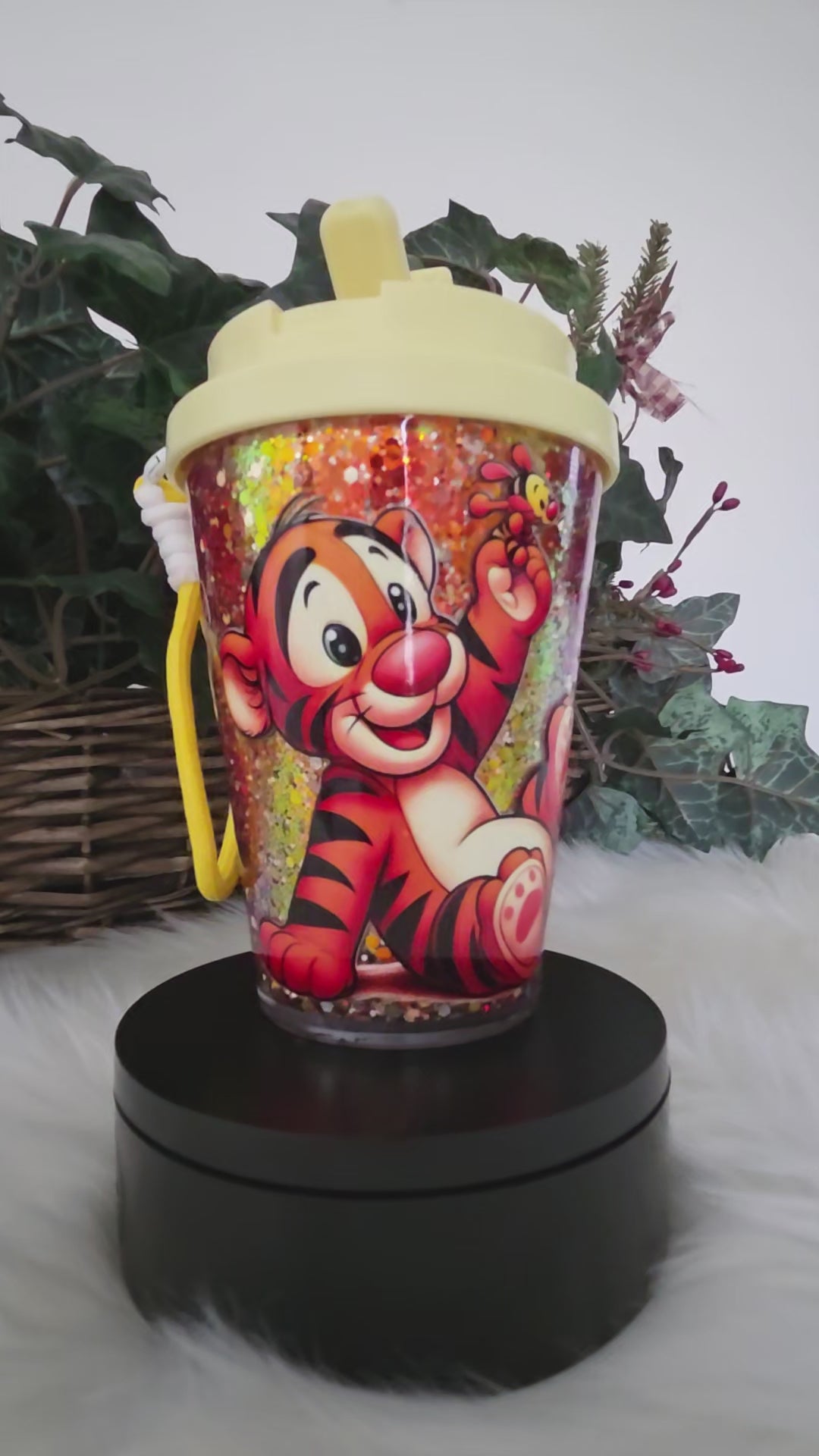 12oz Acrylic Sip Tumbler Snow Globe W/ Color Strap