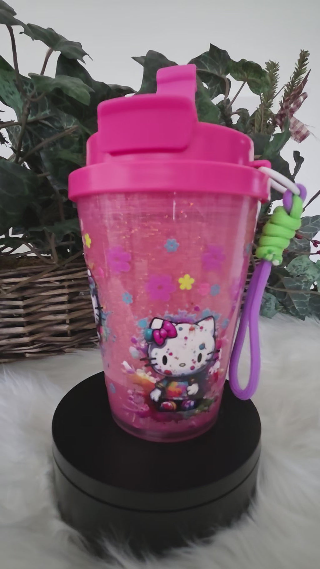 12oz Acrylic Sip Tumbler Snow Globe W/ Color Strap