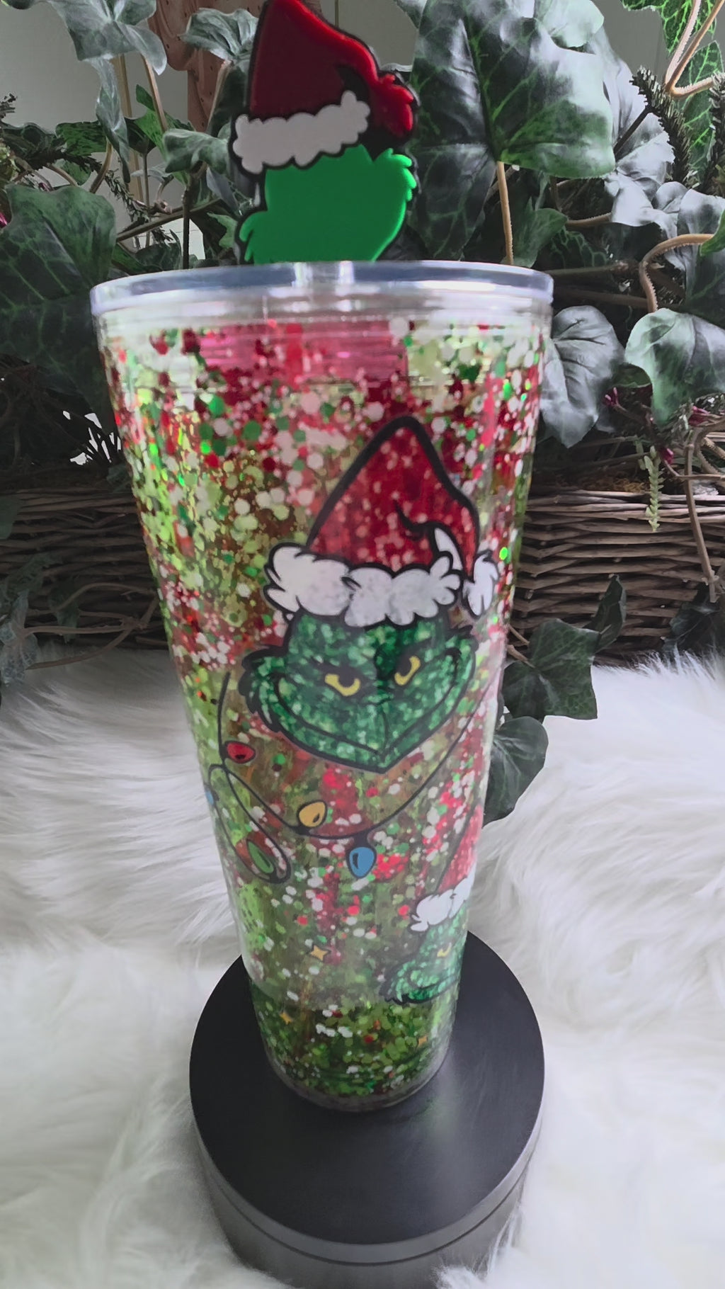 24oz Tapered Acrylic Snow Globe Tumbler W/ Topper