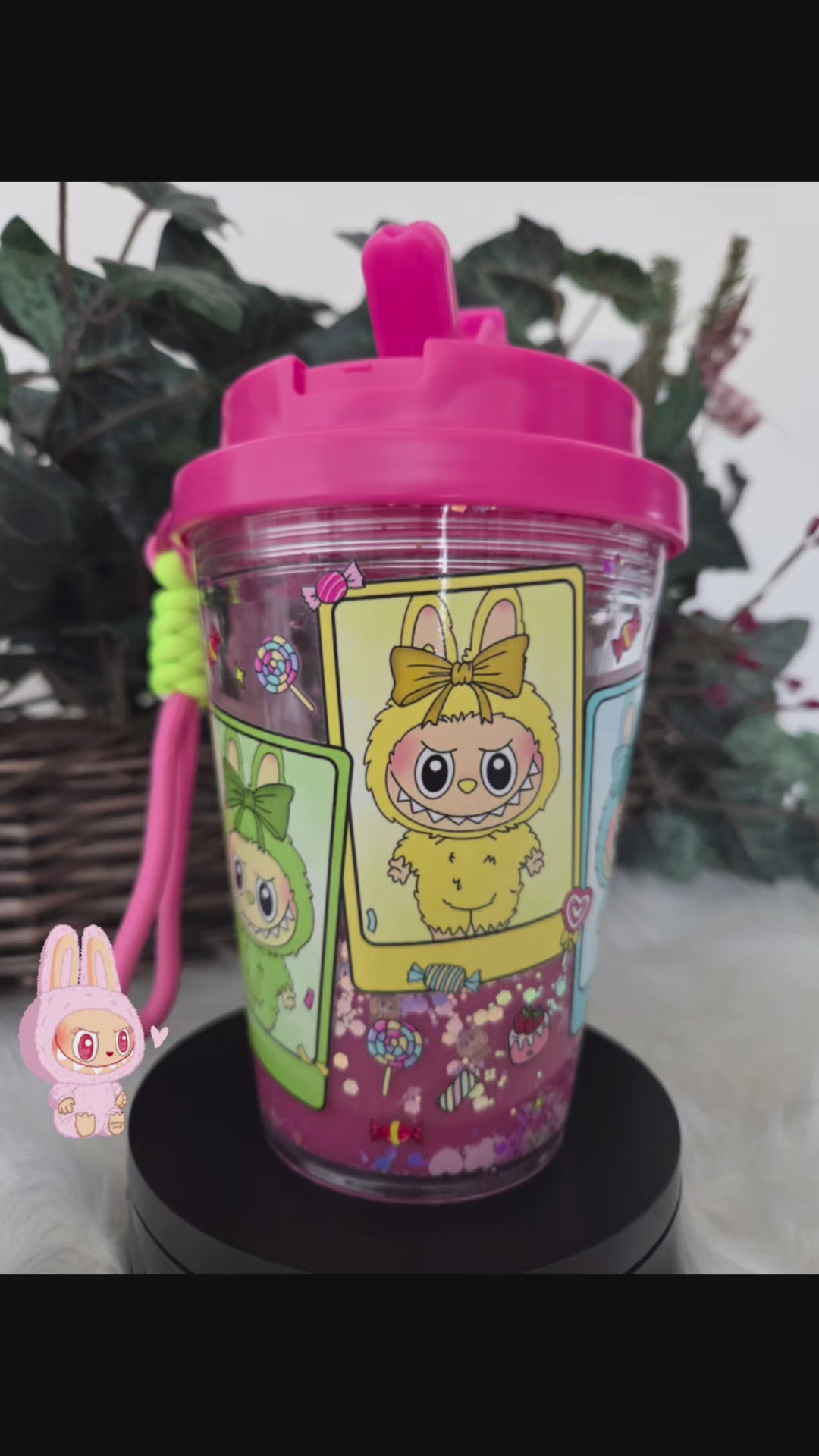12oz Sip Tumbler Snow Globe W/Color Strap