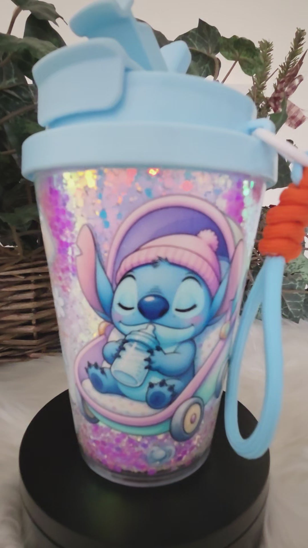 12oz Acrylic Sip Tumbler Snow Globe W/ Color Strap